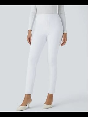 HALARA White Slim Ankle Pull-On Pants